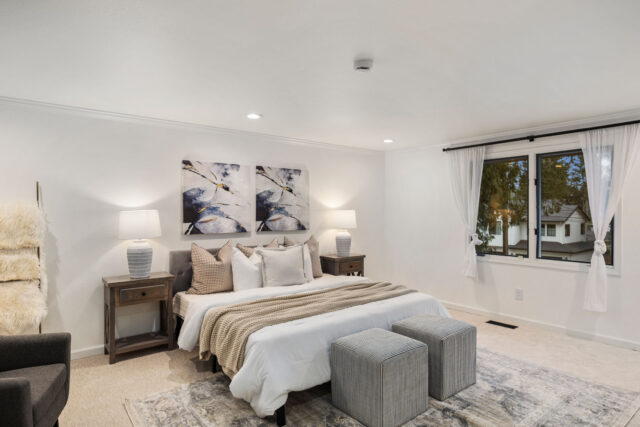 Cozy and staged bedroom in a North Bend home