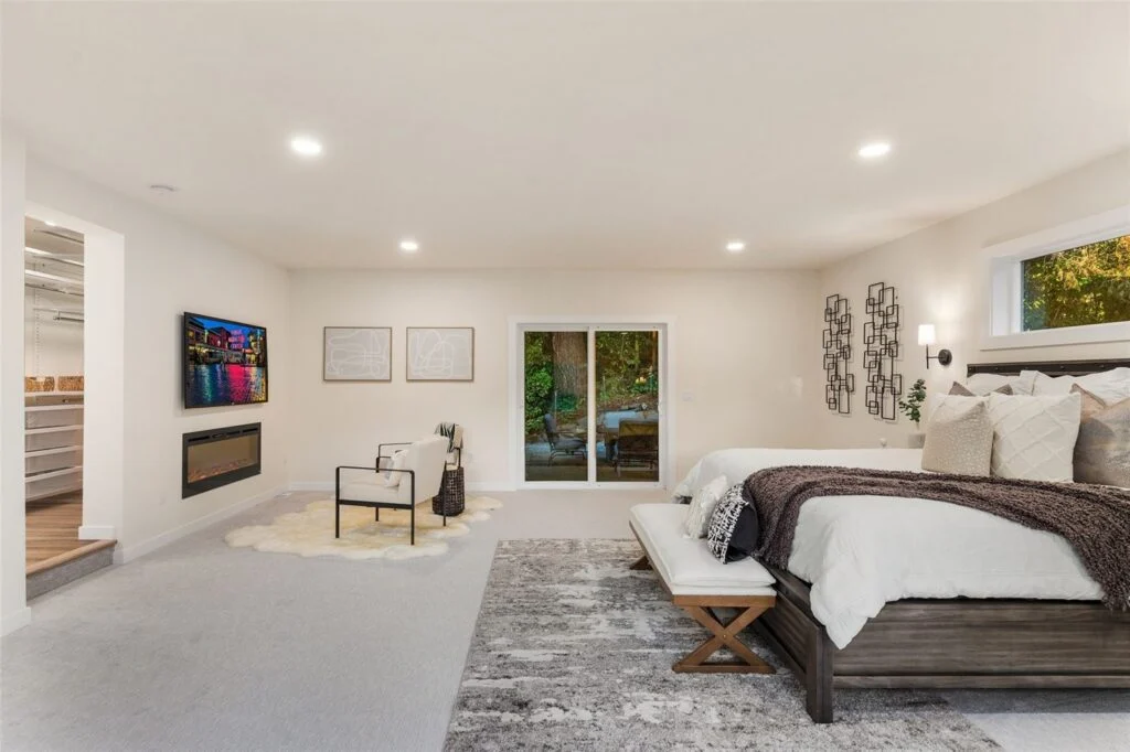 Staged primary bedroom in Normandy Park by IntExt Staging