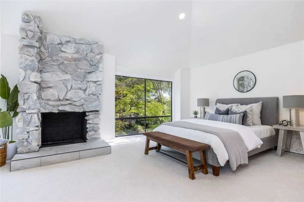 Staged primary bedroom in Redmond by IntExt Staging